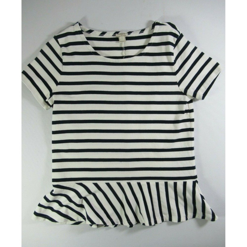 J Crew Peplum Top Women Small Short Sleeve Blue/White Striped